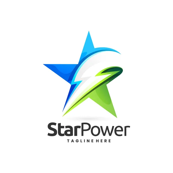 Star Power Logo Thunder Sign Negative Space — Stok Vektör