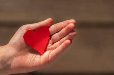 childs hand holding a red heart