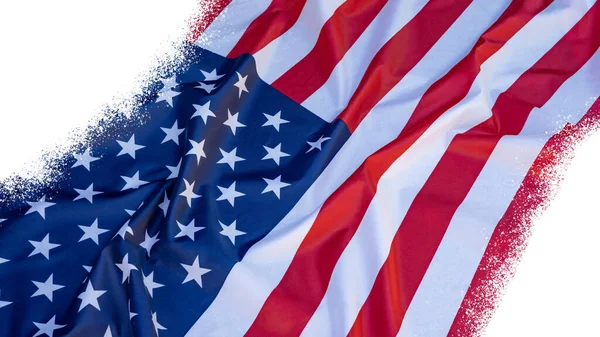 Amerikaanse Achtergrond Banner Sjabloon Wenskaart Zwaaien Amerikaanse Vlag Geïsoleerd Witte — Stockfoto