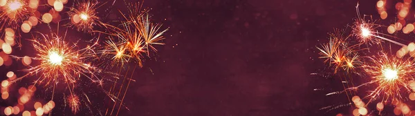 Silvester New Year Background Banner Panorama Long Firework Sparklers Bokeh — Stock Photo, Image