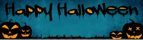 Halloween Banner Fondo Amplia Plantilla Panorámica Silueta Calabazas Dibujos Animados —  Fotos de Stock