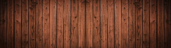 陈旧不堪的褐色风吹日晒的深色木地板墙板地板质感 木制背景横幅全景 — 图库照片