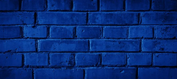 Donker Abstract Blauw Geschilderd Gekleurde Beschadigde Rustieke Grunge Bakstenen Muur — Stockfoto