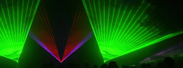 Lasershow Festival Disco Party Background Banner Panorama Colorful Outdoor Laser — Stock Photo, Image