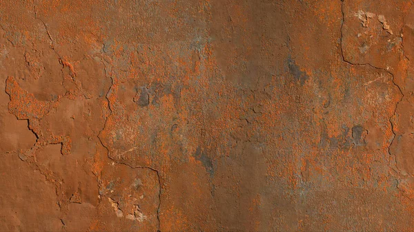 Grunge Brown Orange Rusty Damaged Concrete Cement Facade Peeled Plaster — Stock Photo, Image