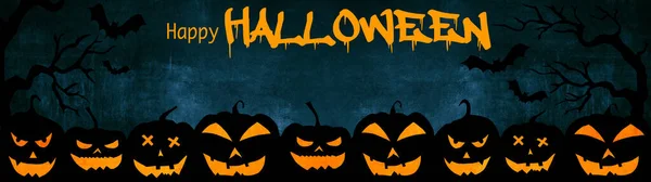 Halloween Fundo Banner Amplo Panorama Panorâmico Modelo Silhueta Assustador Esculpido — Fotografia de Stock