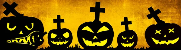 Halloween Background Banner Wide Panoramic Panorama Template Silhouette Scary Carved — Stok fotoğraf