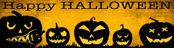 Halloween Banner Fondo Amplia Plantilla Panorámica Silueta Espeluznantes Calabazas Dibujos — Foto de Stock