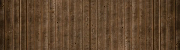 旧褐色的乡村色深色木制质感 木制木材背景全景长旗 — 图库照片