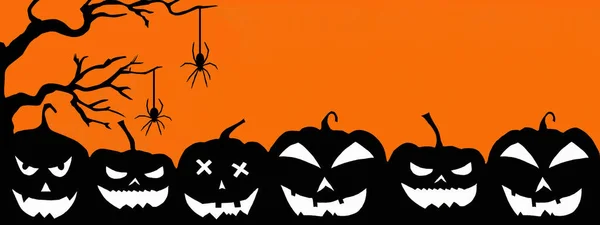 반쯤되는 파노라마 어두운 오렌지 질감에서 무섭게 조각된 거미의 실루엣 — 스톡 사진