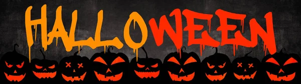 Halloween Sfondo Banner Ampio Panorama Panoramico Modello Silhouette Spaventoso Intagliato — Foto Stock