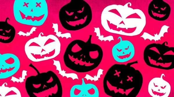 Halloween Symbol Pozadí Šablony Design Bílá Černá Tyrkysová Silueta Děsivé — Stock fotografie