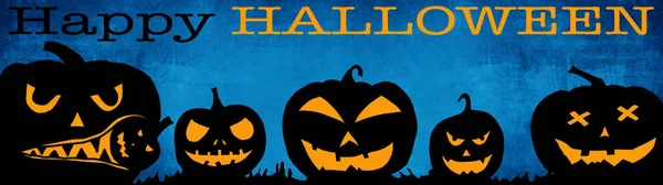 Halloween Background Banner Wide Panoramic Panorama Template Silhouette Scary Carved — Stok fotoğraf