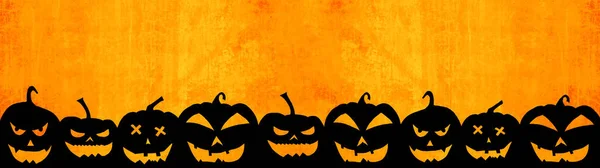 Halloween Banner Φόντο Ευρύ Πανοραμικό Πρότυπο Σιλουέτα Τρομακτικό Σκαλιστά Φωτεινά — Φωτογραφία Αρχείου