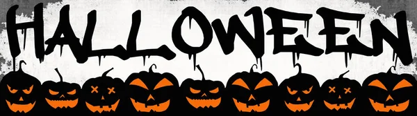 Halloween Banner Fondo Amplia Plantilla Panorámica Silueta Negra Calabazas Dibujos —  Fotos de Stock