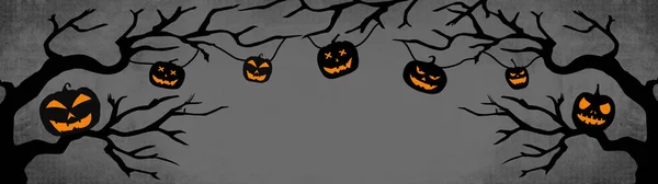 Halloween Background Banner Wide Panoramic Panorama Template Silhouette Scary Carved — Stockfoto