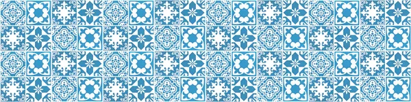 Azul Inconsútil Blanco Vintage Retro Geométrico Cuadrado Mosaico Flor Hoja —  Fotos de Stock