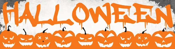 Halloween Banner Fondo Amplia Plantilla Panorámica Silueta Naranja Espeluznantes Calabazas — Foto de Stock