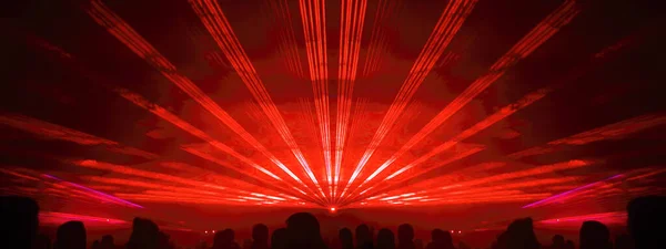 Lasershow Festival Disco Party Achtergrond Banner Panorama Kleurrijke Outdoor Laser — Stockfoto