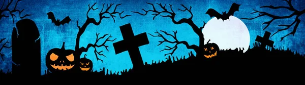 Halloween Achtergrond Banner Breed Panorama Template Silhouet Van Eng Gesneden — Stockfoto