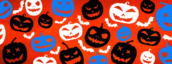 Halloween Szimbólum Háttér Sablon Design Fehér Fekete Kék Sziluett Ijesztő — Stock Fotó