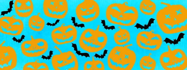 Halloween Achtergrond Banner Brede Panorama Sjabloon Silhouetten Van Eng Gesneden — Stockfoto