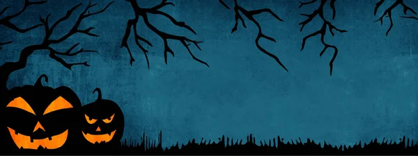 Halloween Banner Φόντο Ευρύ Πανοραμικό Πρότυπο Σιλουέτα Τρομακτικό Σκαλιστά Φωτεινά — Φωτογραφία Αρχείου