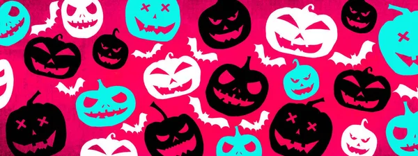 Halloween Symbool Achtergrond Banner Breed Panorama Template Ontwerp Wit Zwart — Stockfoto