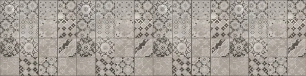 Gri Beyaz Eski Parlak Geometrik Kare Mozaik Beton Döşemeler Desen — Stok fotoğraf
