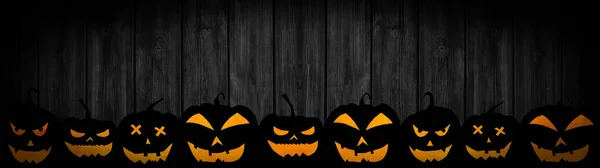 Банер Halloween Широкий Панорамний Шаблон Силует Страшних Різьблених Яскравих Мультяшних — стокове фото