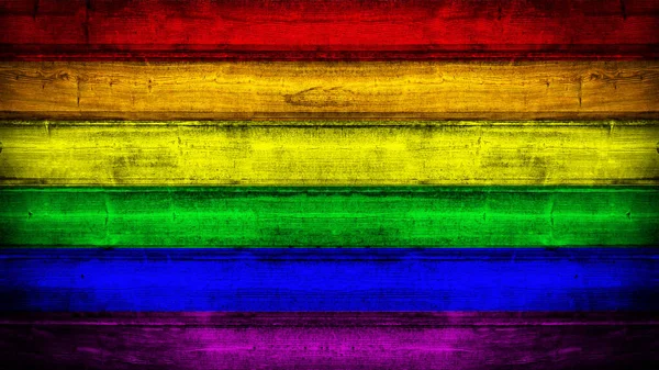 Fundo Lgbt Parede Painéis Madeira Pintada Com Bandeira Arco Íris — Fotografia de Stock