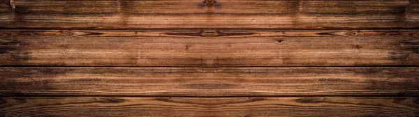 古い茶色の素朴な風化ダークグランジ木製の木のテーブルの壁の床板質感 木製の背景バナーパノラマトップビュー — ストック写真