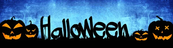 Halloween Background Banner Wide Panoramic Panorama Template Silhouette Scary Carved — Stockfoto