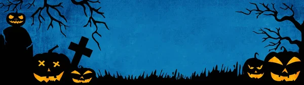 Halloween Hintergrund Banner Vorlage Silhouette Von Beängstigend Geschnitzten Leuchtenden Cartoon — Stockfoto