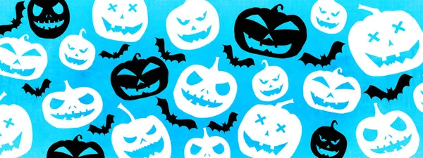Halloween Símbolo Fondo Plantilla Diseño Blanco Silueta Negra Espeluznantes Calabazas — Foto de Stock