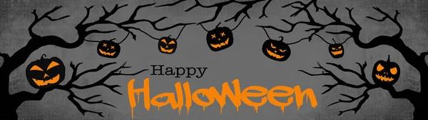 Halloween Achtergrond Banner Breed Panorama Template Silhouet Van Eng Gesneden — Stockfoto