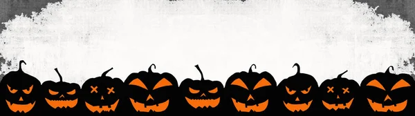 Halloween Sfondo Banner Ampio Panorama Panoramico Modello Silhouette Nera Zucche — Foto Stock