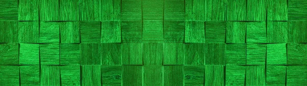 Αφηρημένη Νέον Πράσινο Χρώμα Ζωγραφισμένα Ξύλινα Κύβους Υφή Φόντο Πανόραμα — Φωτογραφία Αρχείου