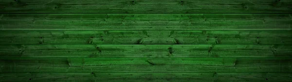 アブストラクトグランジ素朴な古い濃い緑の塗装木製の板壁の床のテクスチャ 木の背景バナーパノラマトップビュー — ストック写真