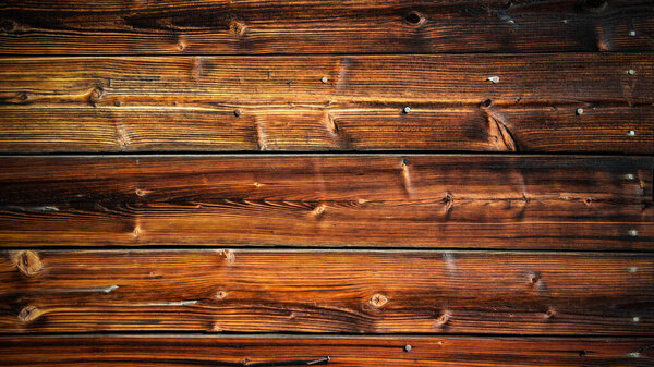 Old brown rustic weathred dark grunge wooden timber table wall board texture - wood background banner top view