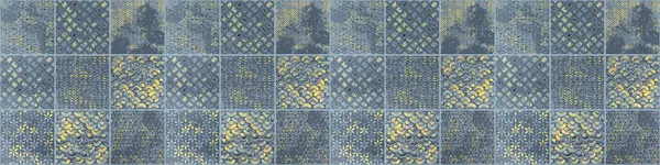 Old Aged Worn Blue Yellow Seamless Square Vintage Retro Mosaik — Stockfoto
