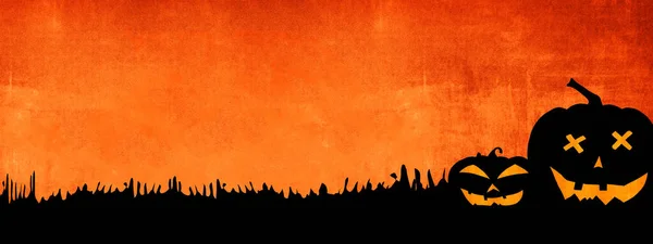 Halloween Background Banner Wide Panoramic Panorama Template Silhouette Scary Carved — стоковое фото