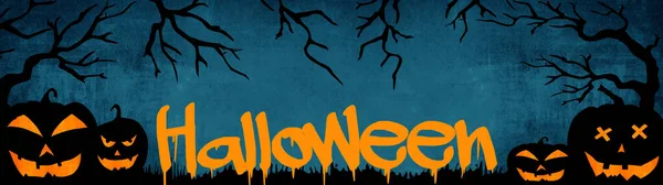 Halloween Bakgrund Banner Bred Panorama Mall Silhuett Skrämmande Snidade Lysande — Stockfoto