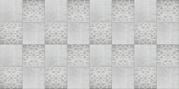 灰色の白い明るいヴィンテージレトロ幾何学的な正方形のモザイクの花のモチーフセメントコンクリートシームレスタイルテクスチャ背景 — ストック写真