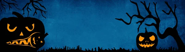 Cadılar Bayramı Arkaplan Pankartı Geniş Panoramik Panorama Şablonu Korkutucu Oyulmuş — Stok fotoğraf