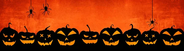 Halloween Pozadí Prapor Široký Panoramatický Panorama Šablona Silueta Děsivé Vyřezávané — Stock fotografie