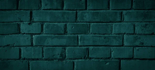ダーク抽象ターコイズグリーン塗装色の損傷素朴なグランジレンガの壁 石積み レンガのテクスチャの背景バナー壁紙テンプレート — ストック写真