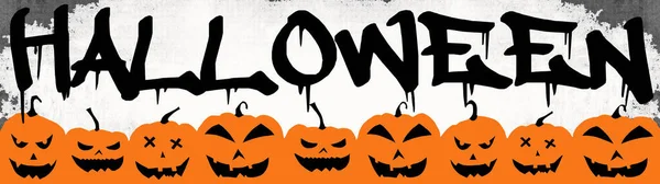 Halloween Banner Fondo Amplia Plantilla Panorámica Silueta Naranja Espeluznantes Calabazas — Foto de Stock