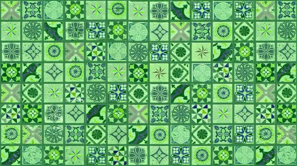 Zelená Abstraktní Vintage Retro Geometrické Náměstí Mozaika Damašek Arabesque Motiv — Stock fotografie