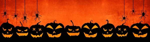 Halloween Banner Φόντο Ευρύ Πανοραμικό Πρότυπο Σιλουέτα Τρομακτικό Σκαλιστά Φωτεινά — Φωτογραφία Αρχείου